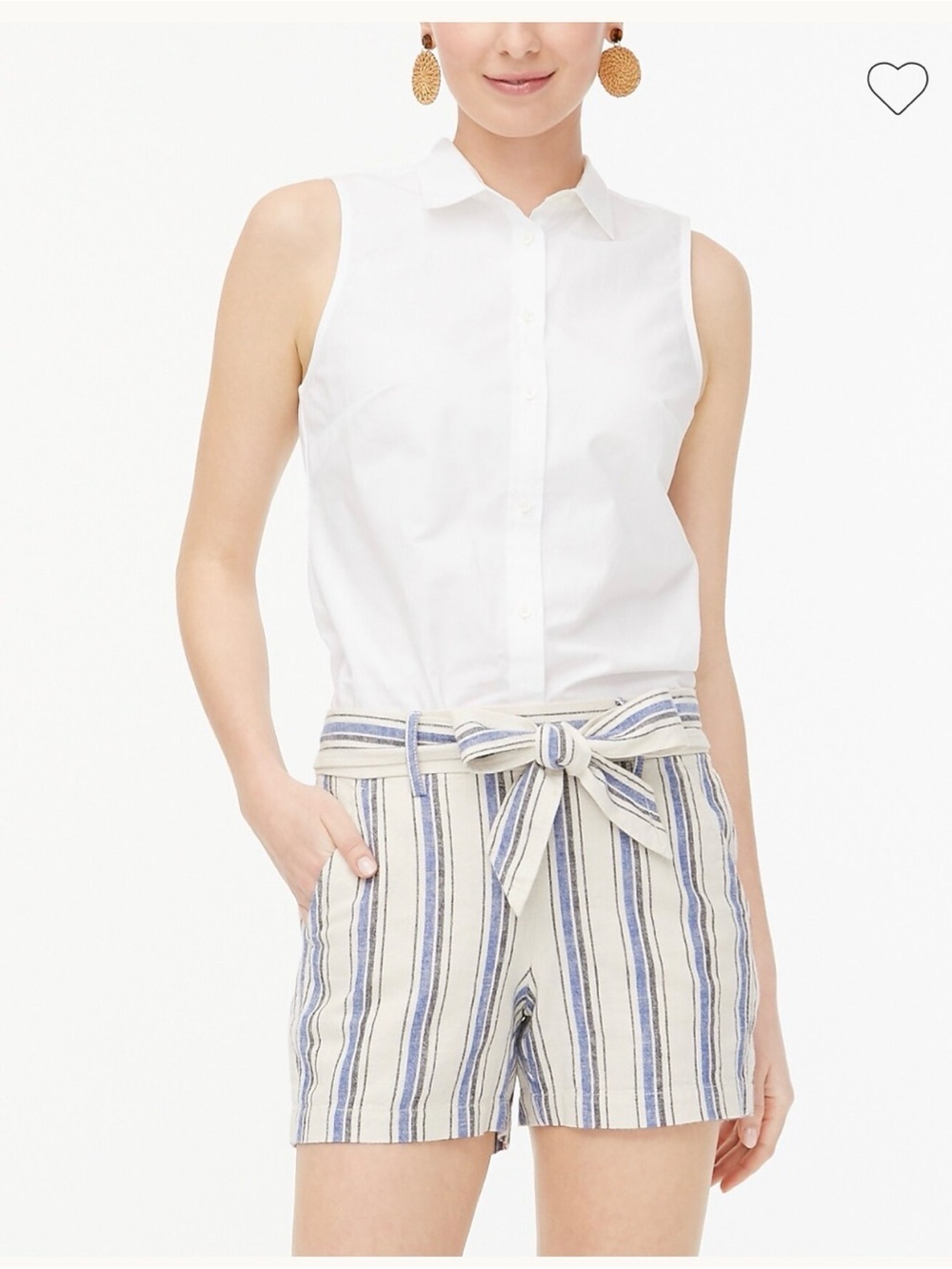 J CREW FACTORY STRPED BLUE WHITE AO865 LINEN BLEND 5” TIE FRONT PULL ON SHORTS - Picture 7 of 10